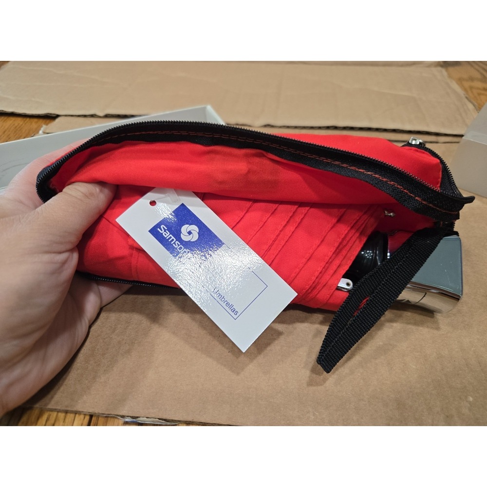 Samsonite Compact Automatic Travel Umbrella Red w/ Zipper Case New in Box